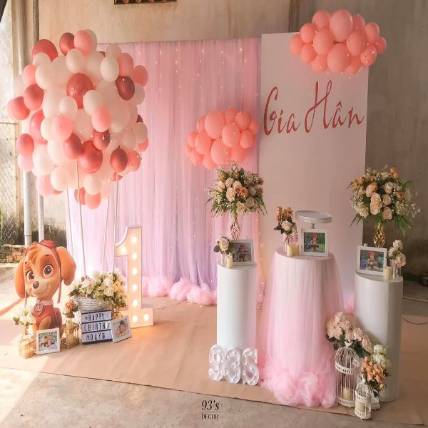Trang trí sinh nhật bằng bong bóng hồng phấn - midorishop.com.vn